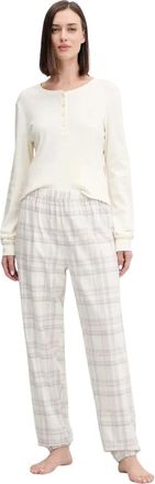 Emporio Armani Geknoopte Katoenen Pyjama Set - Dames - Nachtkleding & Lounge - Beige - Maat: XS Katoen