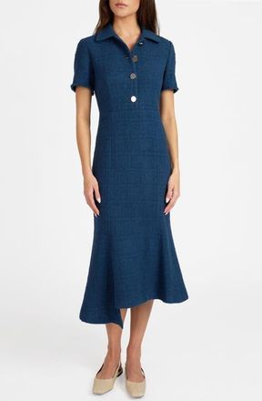 Santorelli Sahara Short Sleeve Asymmetric Midi Tweed Dress in Steel Teal at Nordstrom, Size 12