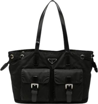 Prada Pre-owned Tote Bags, female, Black, Size: ONE SIZE Pre-owned Triangle Logo Nylon Handbag