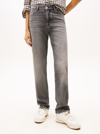 Tommy Jeans Straight-Jeans TOMMY JEANS KIRA MR SLIM STR, Damen, Gr. 26, L&auml;nge 30, denim grau 01, Denim/Jeans, Obermaterial: 99% Baumwolle, 1% Elasthan, Abriebeffe