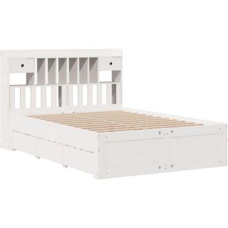 vidaXL Vidaxl - Cama Con Estanter&iacute;a Sin Colch&oacute;n Madera Maciza Blanca 150x200 Cm