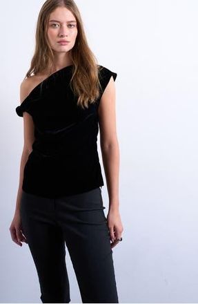 Topshop Twist One-Shoulder Velvet Top in Black at Nordstrom Rack, Size 2 Us (Fits Like 0)
