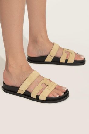 Tory Burch Leather Slides, Womens, Cream