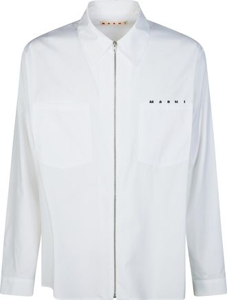 Marni White Front Zipper Classic Collar Shirt