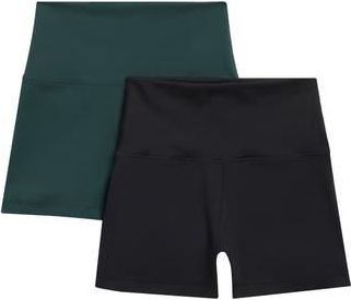 Yogalicious 2-Pack Lux Everyday Elastic-Free High Waist Bike Shorts in Pine Grove/black at Nordstrom Rack, Size X-Large