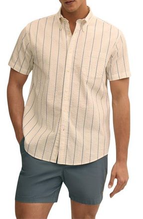 Brooks Brothers Stripe Short Sleeve Stretch Seersucker Button-Down Shirt in Pinstripe at Nordstrom, Size Xx-Large