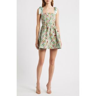 Lucy Paris Natalie Brocade Cocktail Minidress in Green Multi Floral at Nordstrom, Size X-Large