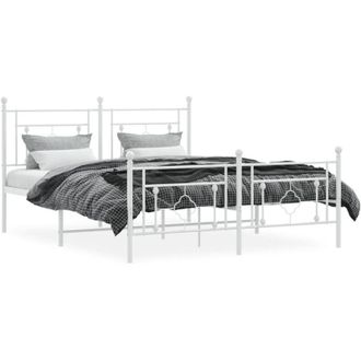 vidaXL Metal Bed Frame without Mattress with Footboard White 150x200cm Vidaxl