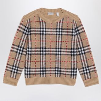 Burberry Beige Check Wool Pullover
