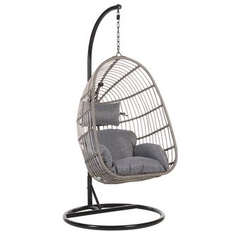 Beliani Beliani - Silla Colgante De Rat&aacute;n Gris Con Estructura Met&aacute;lica Interior-exterior Forma De Huevo Estilo Boho Casoli