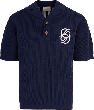 Dr&ocirc;le de Monsieur Textured Knit Short-Sleeve Polo with Monogram Detail
