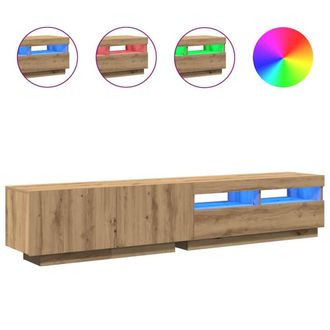 Berkfield Home TV Cabinet with LED Lights Artisan Oak 200x35x40 cm Engineered Wood in Brown | Size: 200 x 35 x 40 cm