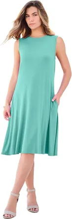 Roaman's Plus Size Stretch Knit Two Pocket Swing Tank Dress in Island Aqua at Nordstrom, Size 24