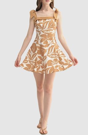 Lush Contrast Shoulder Tie Minidress in Taupe Cream at Nordstrom Rack, Size Medium