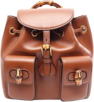 Gucci Pre-owned Vintage Rugzak - Dames - Vintage Rugzakken - Bruin - ONE Size - Leer - Vintage