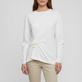 Simone Rocha White Floral Applique Jersey Long Sleeve T-Shirt