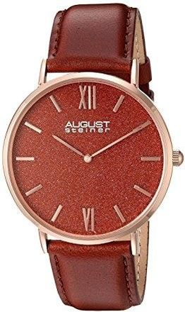 August Steiner Red Sandstone Dial Red Leather Mens Watch AS8211RGRD