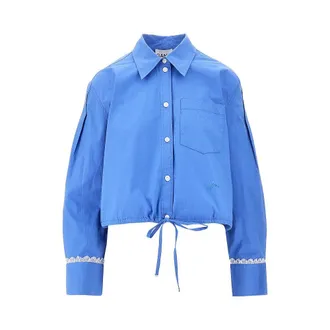Ganni Poplin shirt with logo embroidery Woman 38