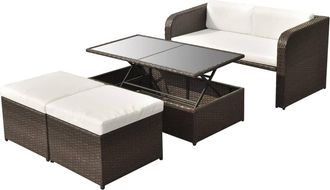 vidaXL Set Muebles De Jard&iacute;n 4 Piezas Y Cojines Rat&aacute;n Sint&eacute;tico Marr&oacute;n Vidaxl