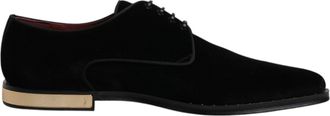 Dolce & Gabbana Black Velvet Cotton Lace Up Derby Mens Shoes