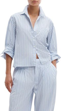 Rag & Bone Lucia Stripe Cotton Poplin Button-Up Shirt in Baby Blue Stripe at Nordstrom, Size Xx-Small