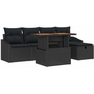 vidaXL Conjunto De Sof&aacute; De Jard&iacute;n 6 Pcs Negro Rat&aacute;n Sint&eacute;tico
