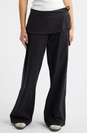 BDG Skirted Cotton & Linen Flare Leg Pants in Black at Nordstrom, Size X-Small