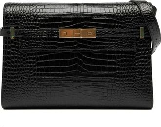 Saint Laurent 2021 medium Shiny Manhattan schoudertas met krokodillen-reliëf - Zwart