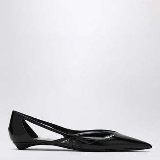 Prada Cut out black brushed leather ballerina