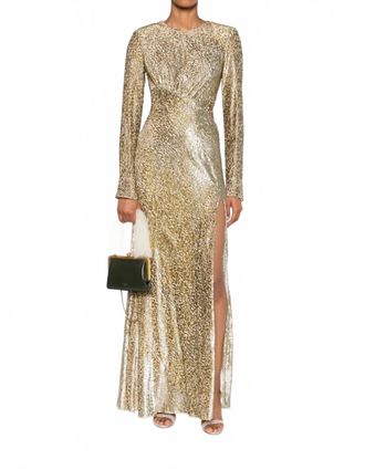 Self Portrait Fil Coupe Maxi Dress In Gold