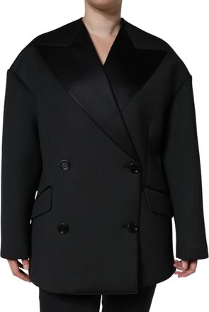 Dolce & Gabbana Womens Black Polyester Double Breasted Coat Jacket Silk Elastane Clothing