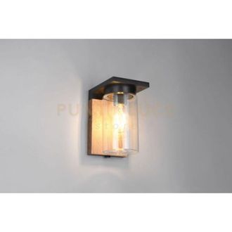 Trio Leuchten Ardila applique da esterno alluminio nero con effetto legno e vetro trasparente con interruttore e sensore crepuscolare IP44 H.19CM 1 luce attacco E27