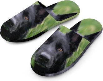 Generic Black German Shepherd Dog Mens Slippers Warm Non-Slip Houes Shose Spa Slipper for Home Bedroom
