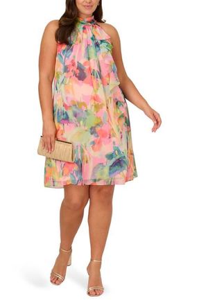 Adrianna Papell Print Sleeveless Shift Dress in Pink Multi at Nordstrom, Size 22W
