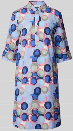 Christian Berg Hemdblusenkleid aus Leinen mit kurzer Knopfleiste und 3/4-Arm in Marine, Gr&ouml;&szlig;e 42