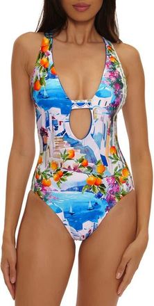 BECCA by Rebecca Virtue Mykonos Reversible One-Piece Swimsuit in Blue at Nordstrom, Size Medium