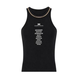 Elisabetta Franchi Rib-Knit Halter Top met Contrastranden - Dames - Tops - Zwart - Maat: L Zijde