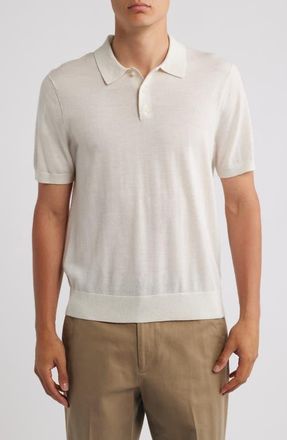 Vince Short Sleeve Merino Wool Polo Sweater in Blanco at Nordstrom, Size Xx-Large