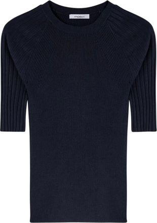 Motivi Truien & Vesten, Dames, Blauw, XS, Nylon, Top van geribbelde tricot met korte mouwen