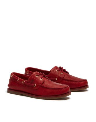 Timberland Scarpe da barca classiche con 2 occhielli rosse in pelle pieno fiore-Rosso