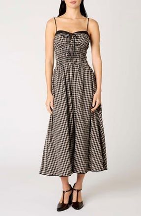 Nia Thomas Gingham Check Cotton Midi Dress in Oat at Nordstrom Rack, Size Small
