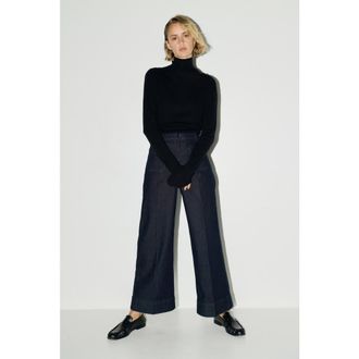H&M Wide High Ankle Jeans in Dark Denim Blue at Nordstrom, Size 14