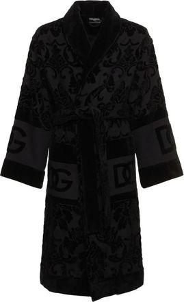 Dolce & Gabbana Badjas van badstof jacquard - Heren - Badjassen - Zwart - M - Katoen - Nachtkleding