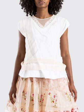 Simone Rocha T-shirt in cotone con inserti in tulle ricamato e cristalli