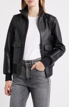 Schott NYC Leather Flight Jacket in Black at Nordstrom, Size X-Small