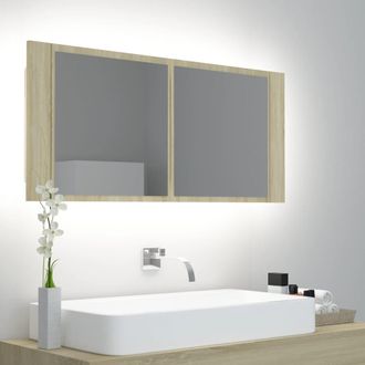 vidaXL Armario Espejo De Ba&ntilde;o Led Acr&iacute;lico Roble Sonoma 100x12x45 Cm Vidaxl
