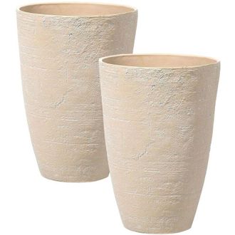 Beliani Beliani - Conjunto De 2 Macetas De Mezcla De Piedra Beige Arena 43 Cm Exterior Camia