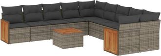 vidaXL Set De Sof&aacute;s De Jard&iacute;n 11 Pzas Y Cojines Rat&aacute;n Sint&eacute;tico Gris Vidaxl