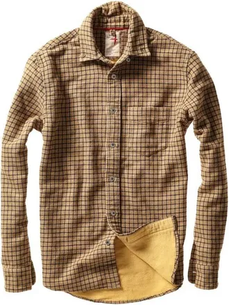Relwen Mens Plaid Chamois-Lined Flannel Shirt In Gold Tweed Guncheck