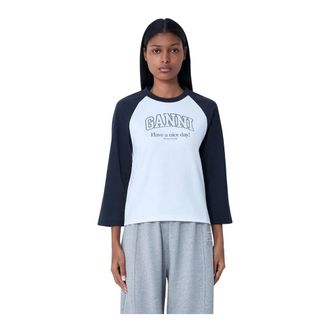 Ganni Long Sleeve Tops, female, Multicolor, Size: XS Logo Motif T-Shirt